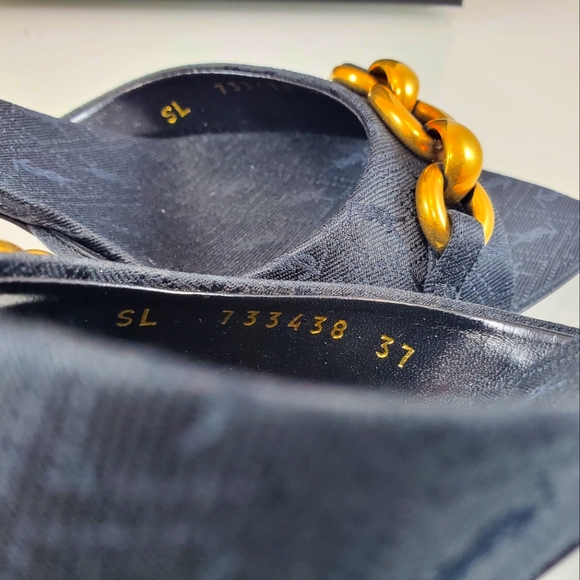 NEW$1050 Saint Laurent YSL Logo Gippy Chain Kitten-Heel Slide Sandal Mules Sz 37 - Picture 17 of 17
